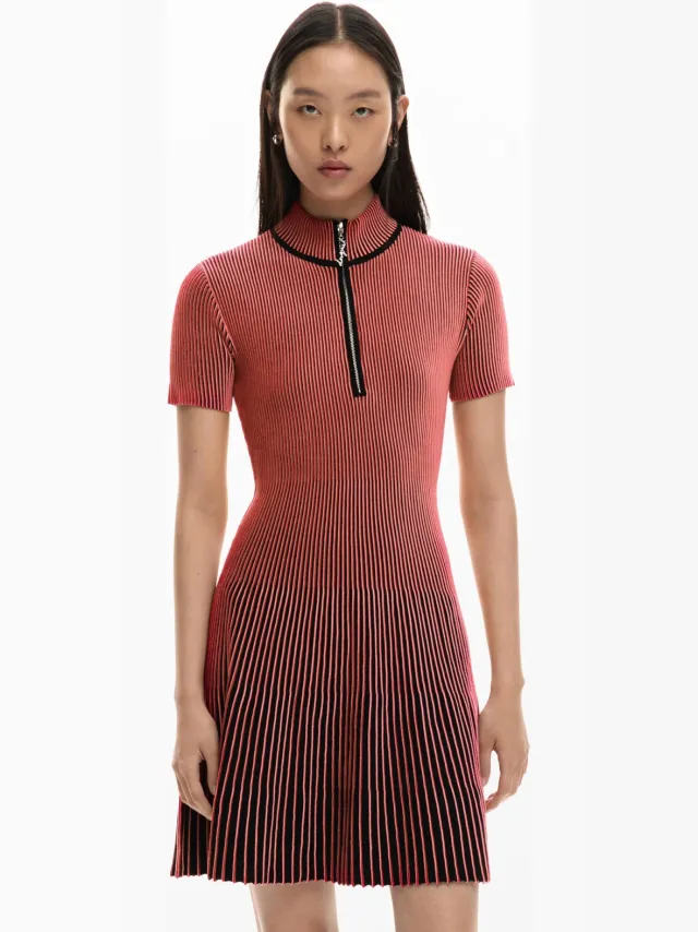 Desigual jurk met col met krijtstreep rood Rood/zwart