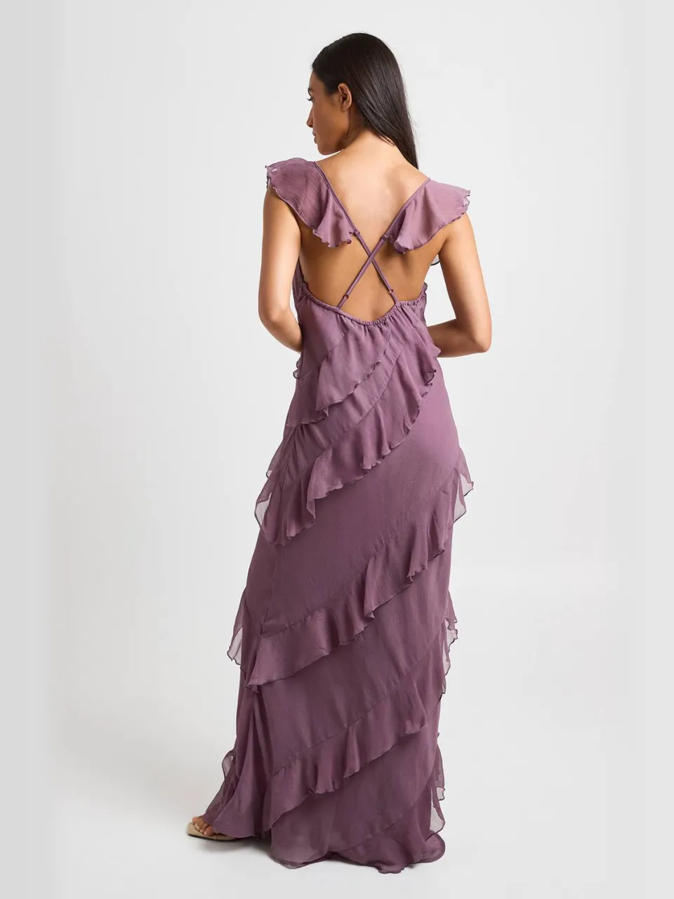 boohoo Dames Chiffon Maxi Jurk Met Ruche Detail mauve, foto 2