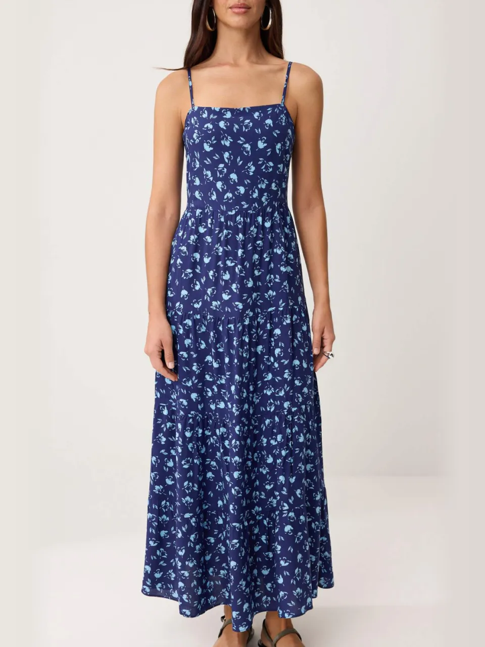 Trendyol TRENDYOLMİLLA Dames Donkerblauw Bloemen Midi Mouwloos Casual Skater Jurken indigoblauw, foto 2