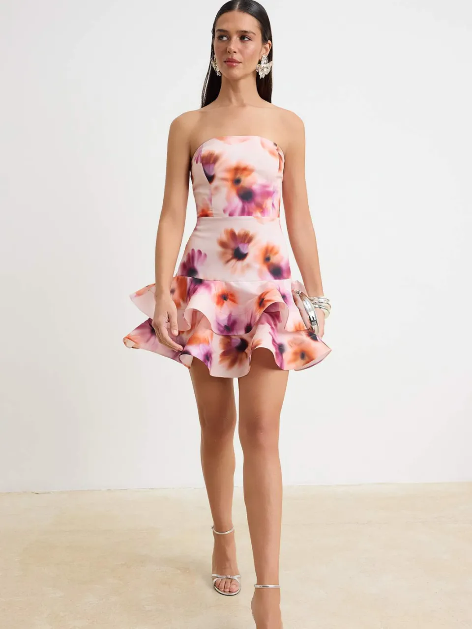 Trendyol TRENDYOLMİLLA Dames Meerkleurig Bloemen Kort / Mini Mouwloos Skater Jurken Veelkleurig