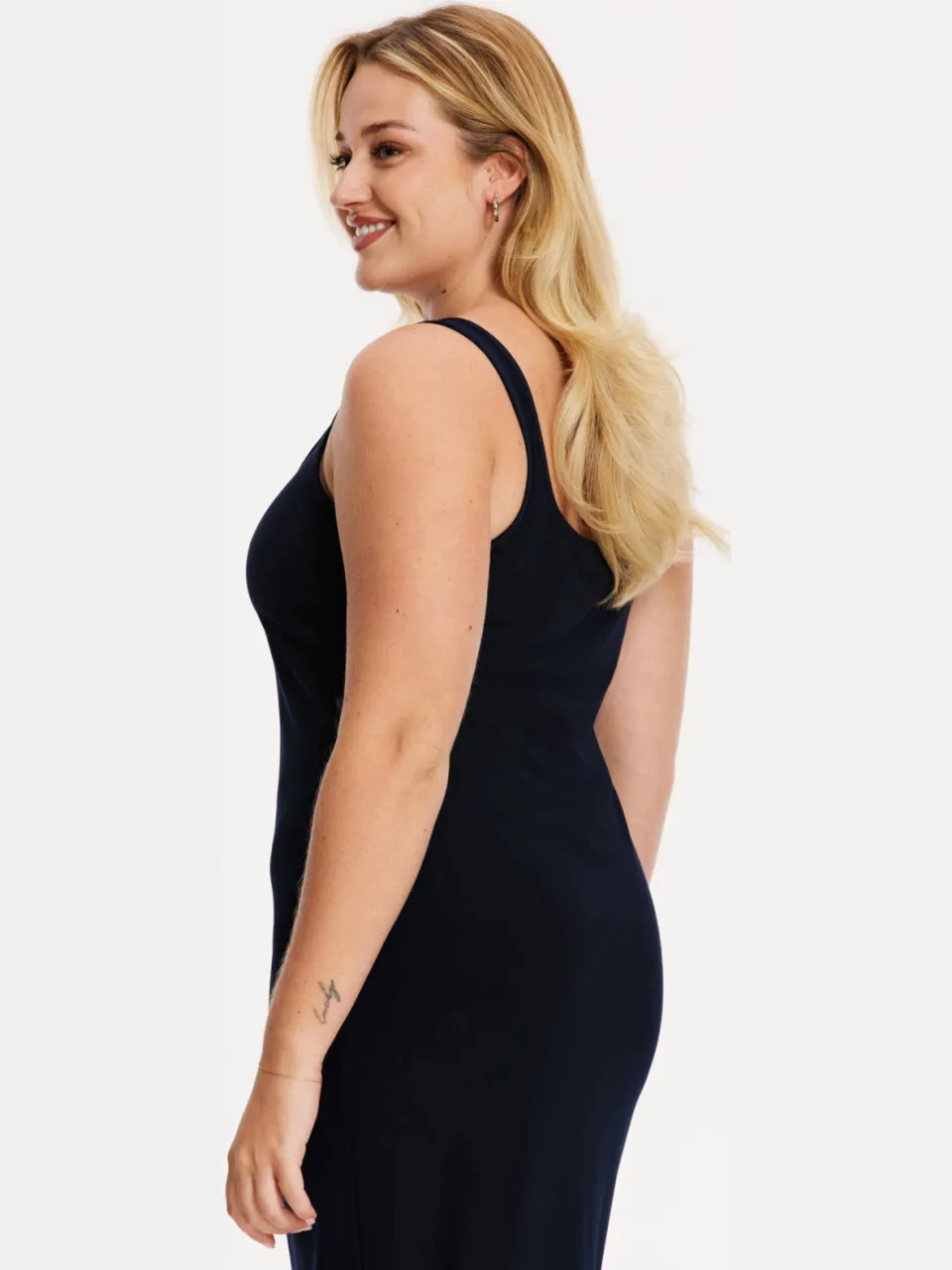 Yoek midi bodycon jurk donkerblauw, foto 3