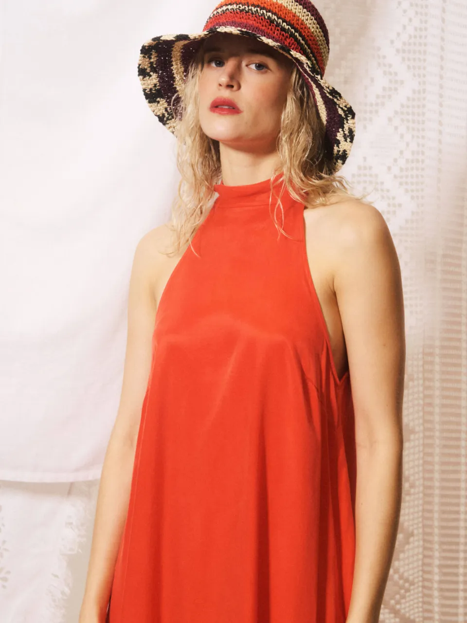 FRNCH maxi halterjurk - koraalrood