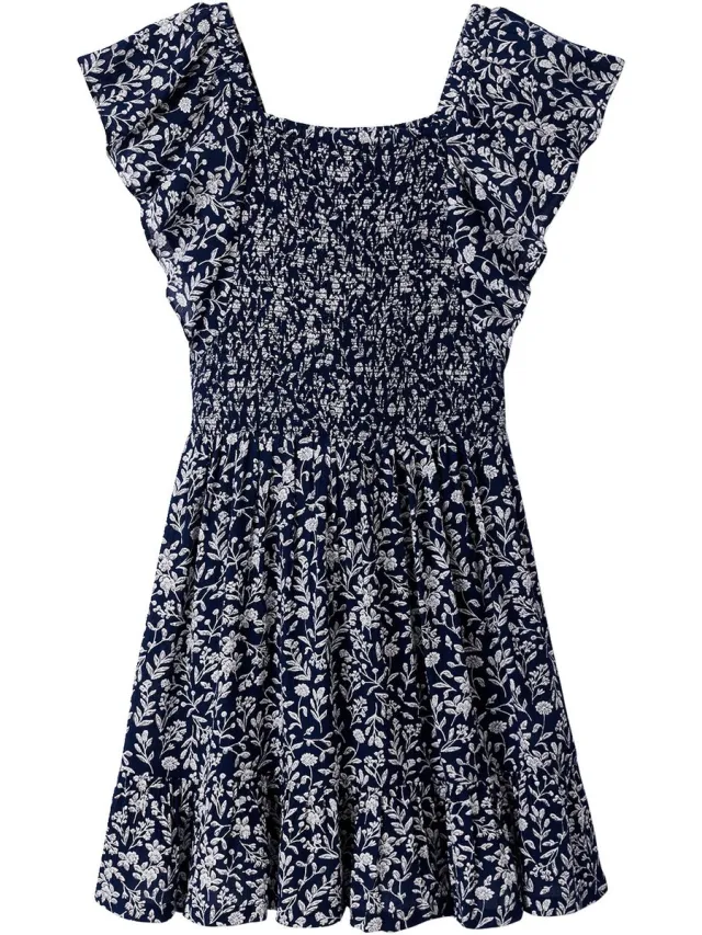 JONEN Gedrukte smockjurk marineblauw
