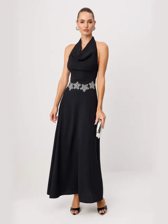 Trendyol TRENDYOLMİLLA Dames Zwart Effen Maxi Mouwloos A-lijn Avond & Gala Jurk