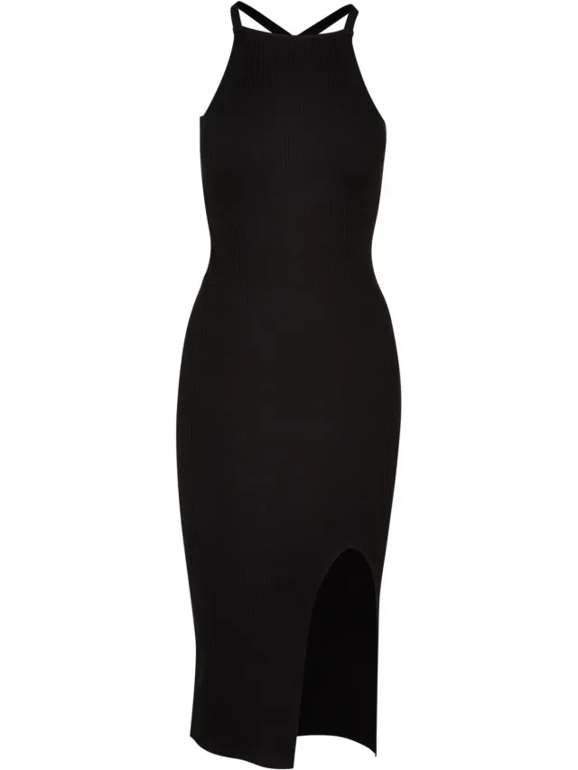 Urban Classics Dames/Dames Rib Gebreide Kruis Rug Midi Jurk (Zwart)