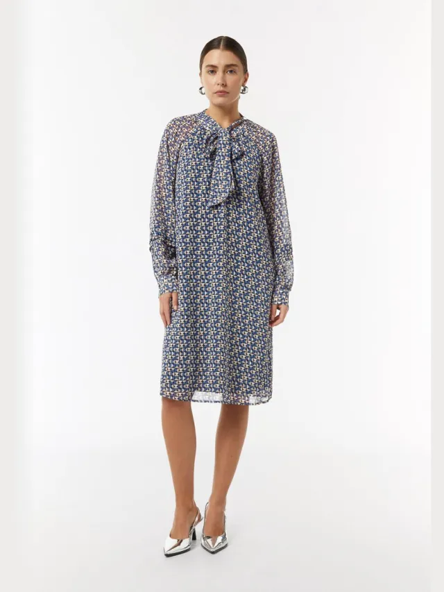 Comma female - Chiffon jurk met afneembare strikceintuur navy