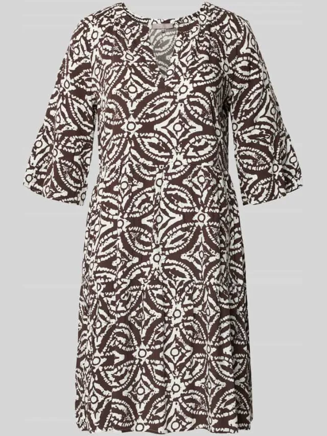 Christian Berg Woman Selection regular fit mini-jurk van 100% viscose met tegelprint donkerbruin, foto 2