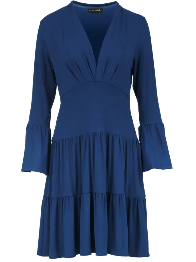 Conquista Blauwe jersey gestreepte jurk