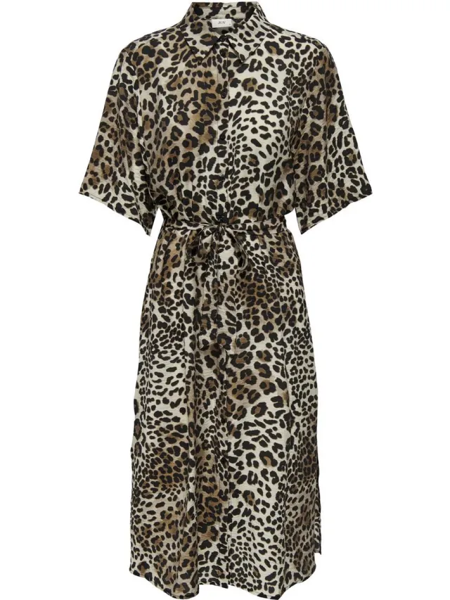 JDY Jacqueline de Yong Jurk Jdybarbara 2/4 Midi Shirt Dress Wvn 15323341 Seedpearl/leo Panterprint Dames Maat
