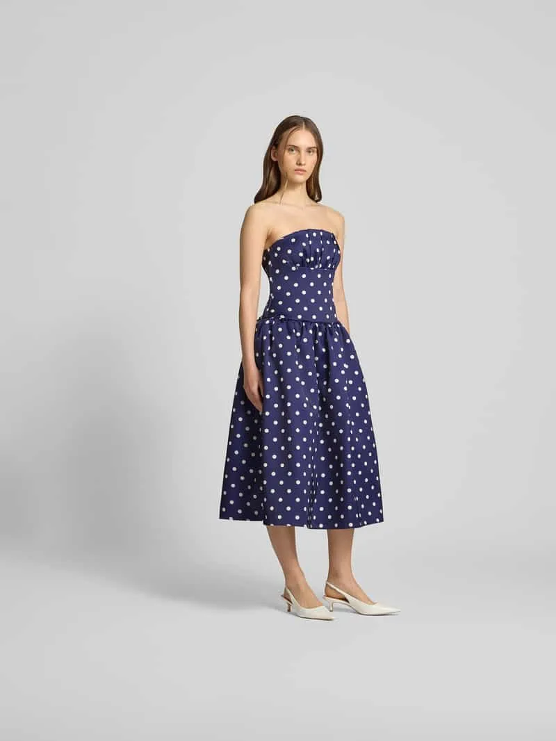 Self-Portrait Knielange jurk in off shoulder-design marineblauw, foto 3