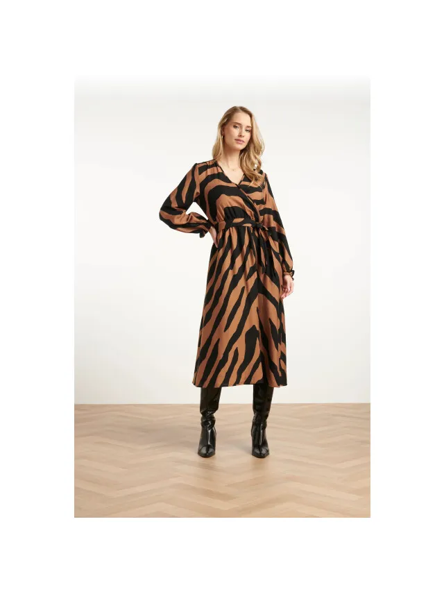 Smashed Lemon Midi dierenprint jurk met ceintuur in bruin en zwart