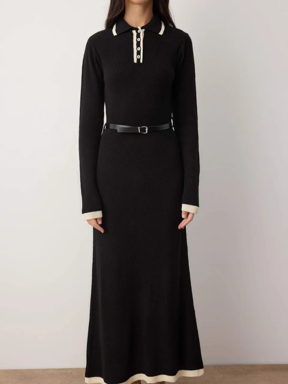 Trendyol Modest Dames Zwart Colorblock Maxi Lang Casual A-lijn Modest Jurken, foto 2