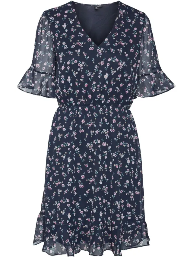 Vero Moda VMSMILLA 2/4 SHORT DRESS WVN GA - Dames - Mini jurken Navy Blazer / Aop Luna