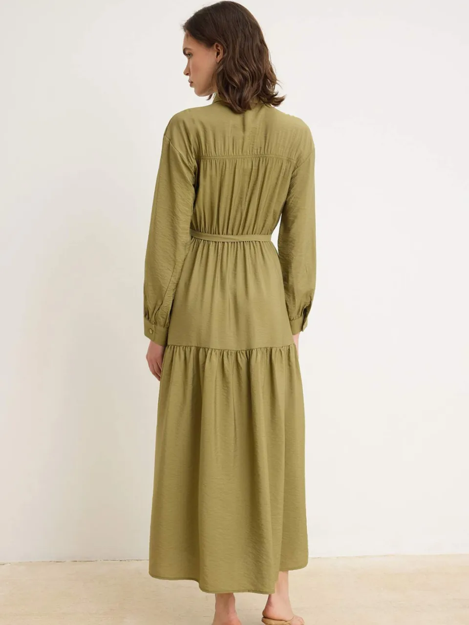 Trendyol Modest Dames Kaki Effen Maxi Lang Recht Modest Jurken, foto 2