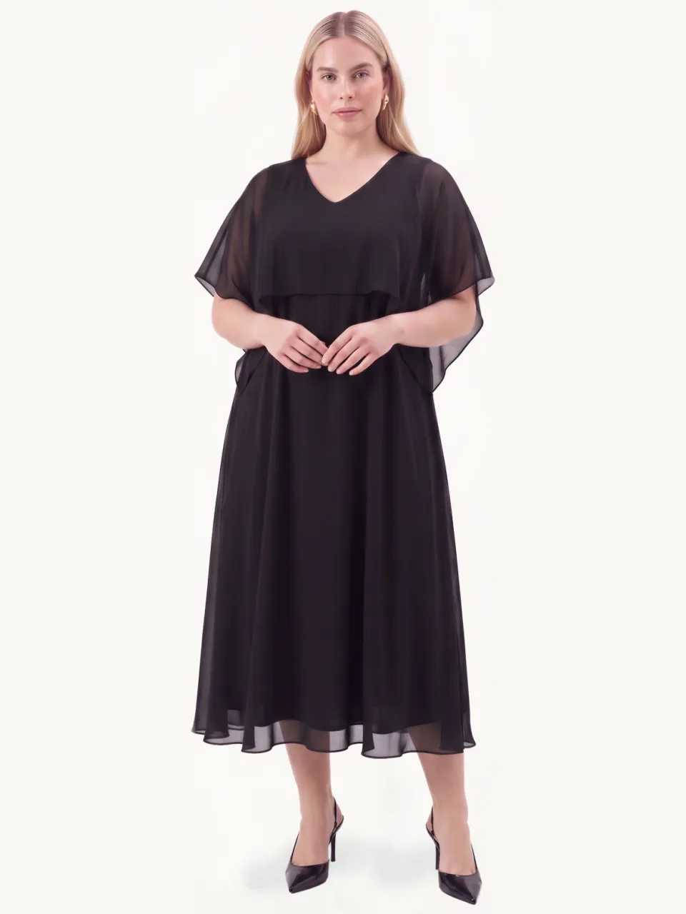 Yoek Chiffon maxi-jurk zwart, foto 2