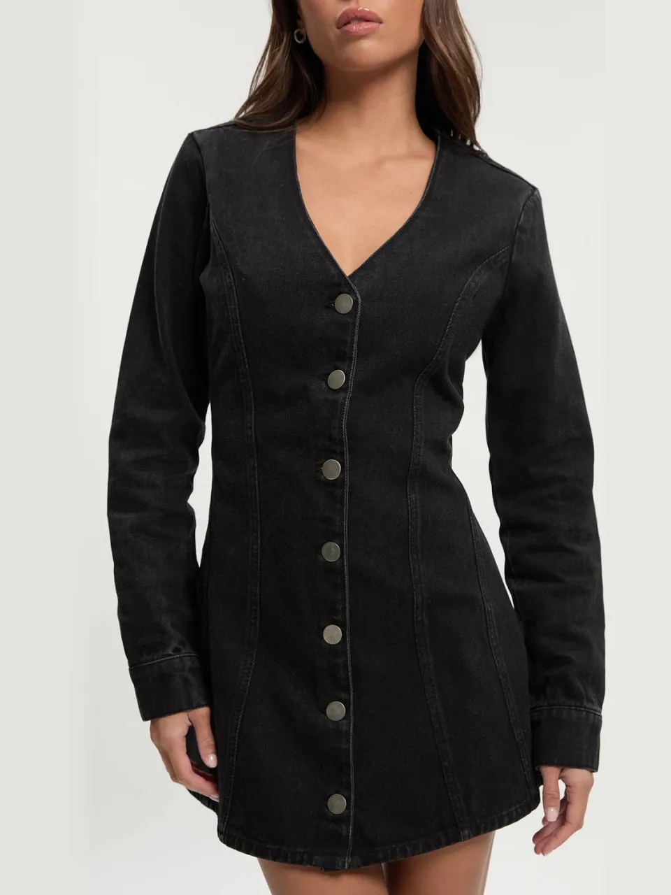 boohoo Dames Flare lange mouwen minijurk washed black, foto 4