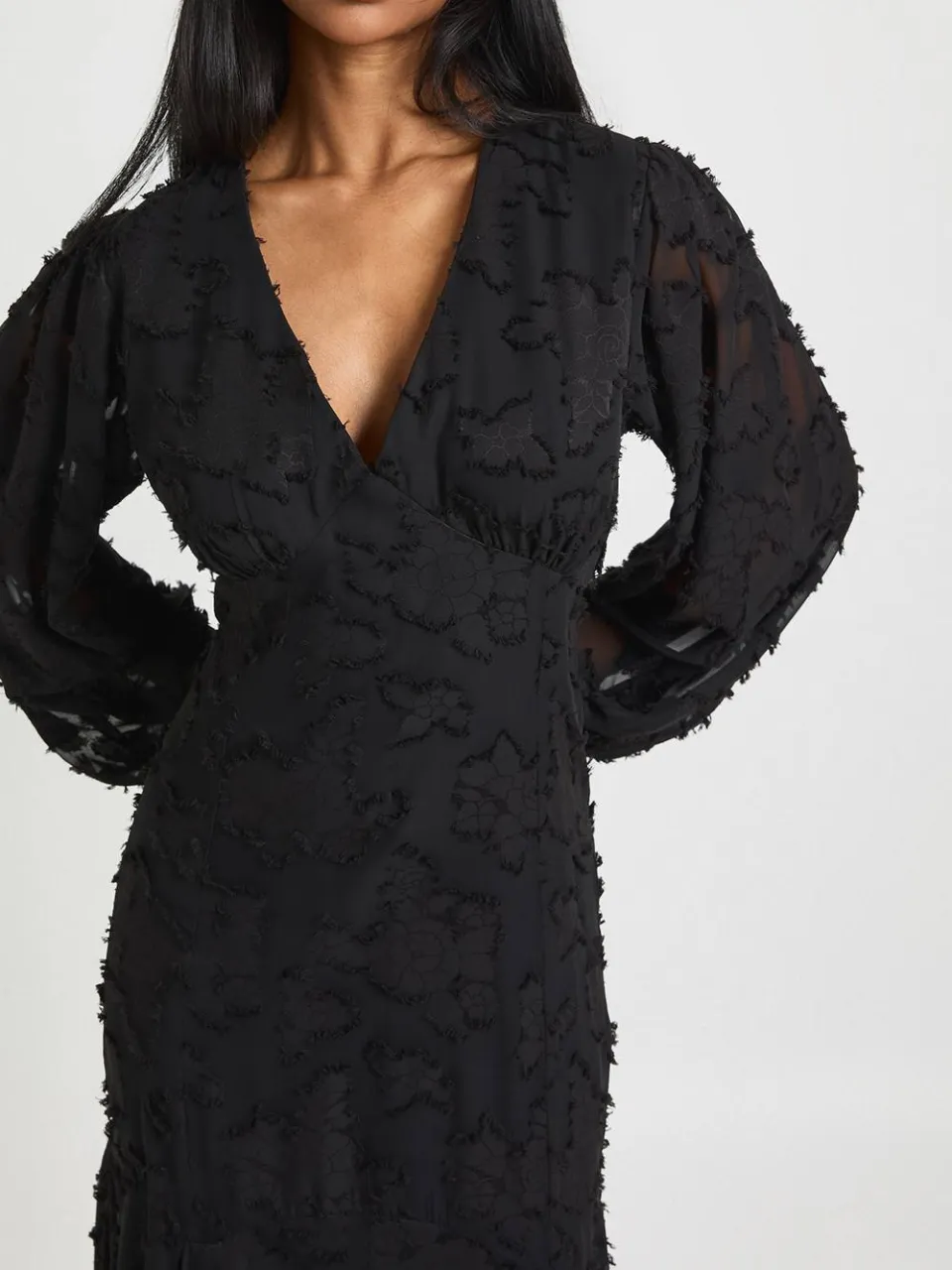 boohoo Dames Burnout Bloemenprint Wijduitlopende Mouwen Midaxi Jurk zwart, foto 3