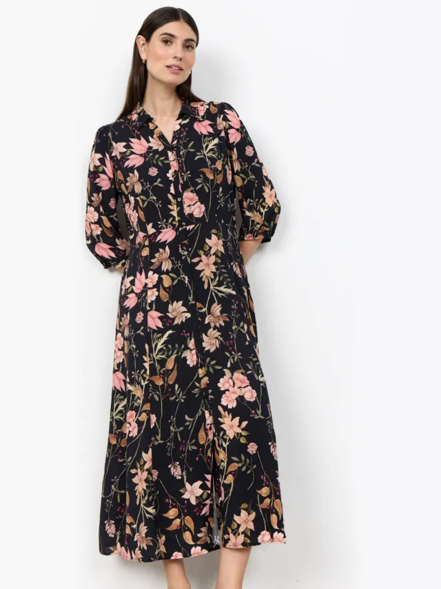 Soyaconcept viscose gebloemde blousejurk - zwart