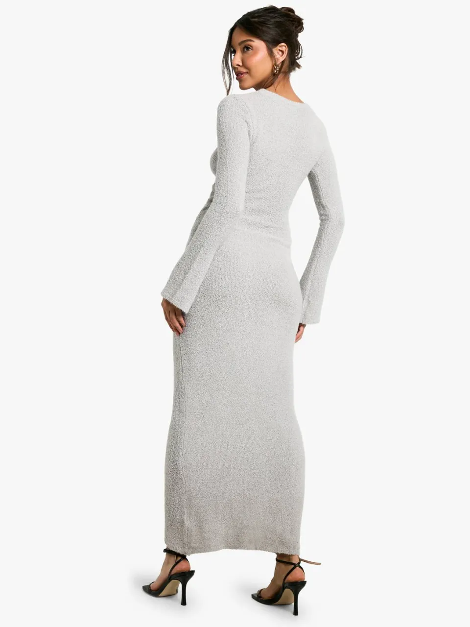 boohoo Dames Neck Detail Boucle Maxi Jurk grijs, foto 2