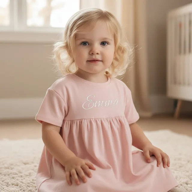 Babybugz Licht roze baby jurk - bedrukt met naam - gepersonaliseerd - biologisch katoen - 18-24 maanden - baby kleding - meisje