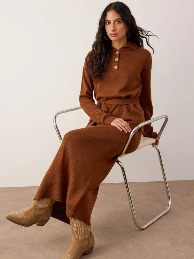 Trendyol Modest Dames Bruin Effen Maxi Lang Casual A-lijn Modest Jurken