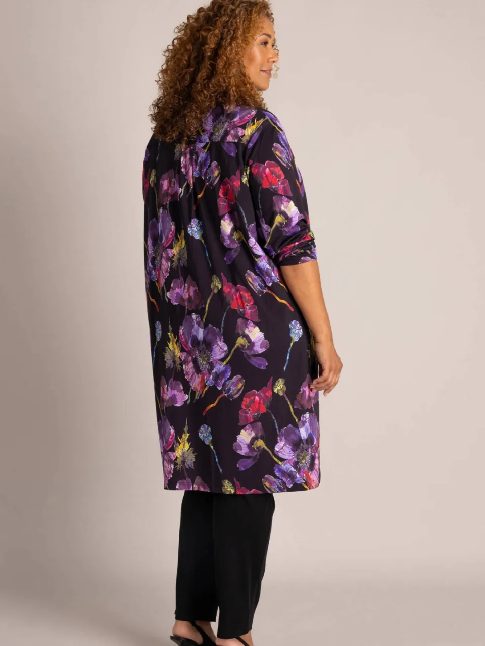 Colletta Plus Size jurk met col en print - zwart/paars, foto 3