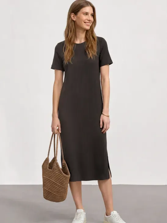 Street One Midijurk met ribbelpatroon en ronde hals Bruin