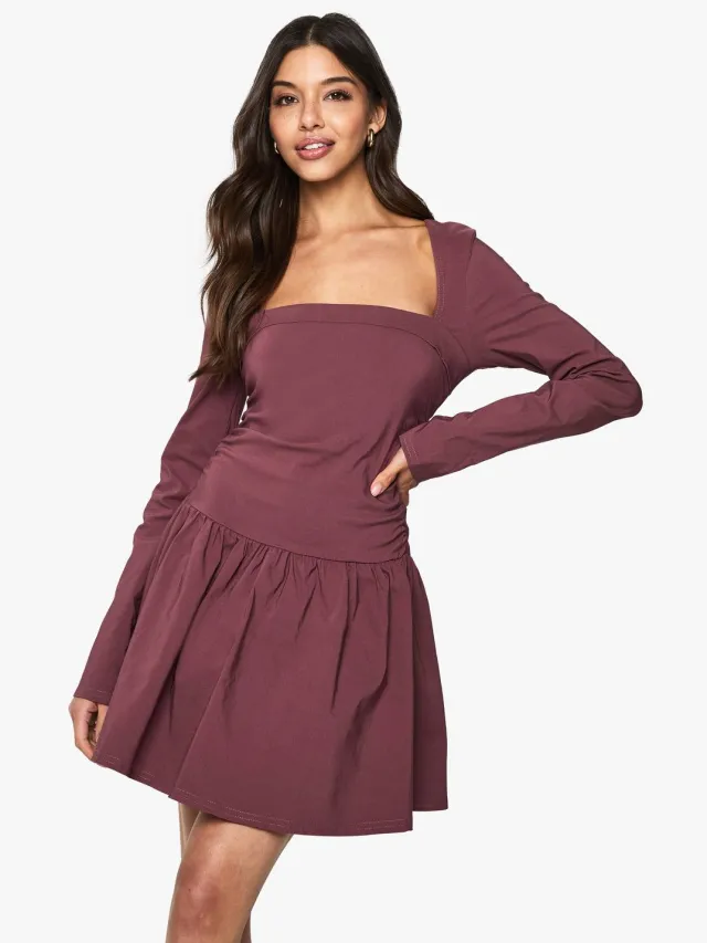 boohoo Dames Mini Jurk met Lange Mouwen in Skaterstijl Mauve