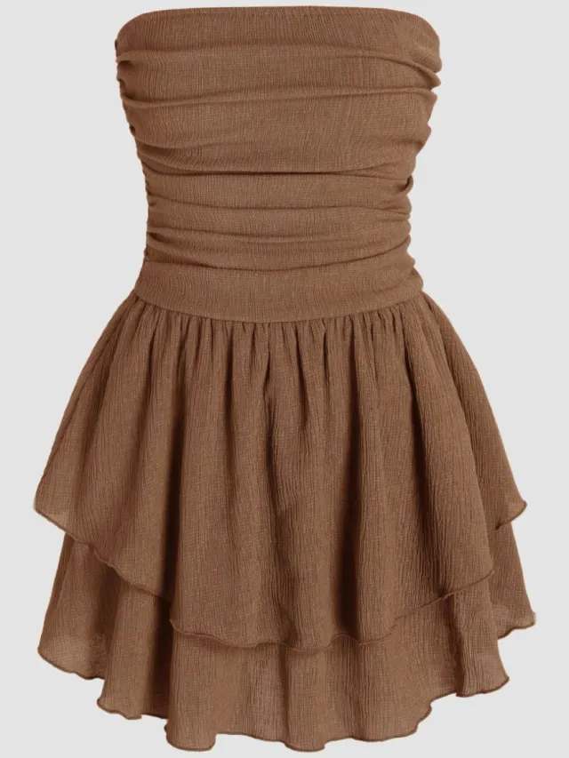 Hiccup Strapless Gelaagd Mini-jurk Beige