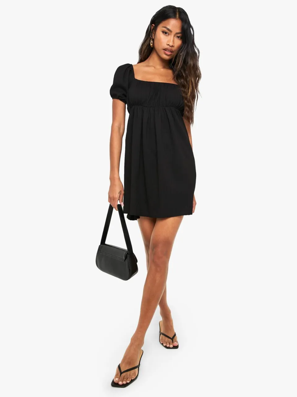 boohoo Dames Pofmouwen Smock Mini Jurk zwart, foto 3