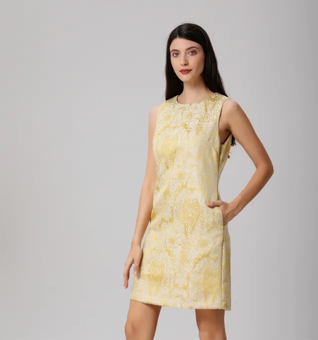 Smart & Joy Minimalistische mini-jurk van brokaat Geel