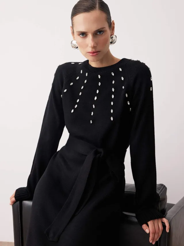 Trendyol Modest Dames Zwart Effen Maxi Lang Stijlvol/Avond A-lijn Modest Jurken