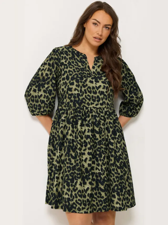 Yours Groene Jurk Met Dierenprint En Inkeping In De Hals-52 Green