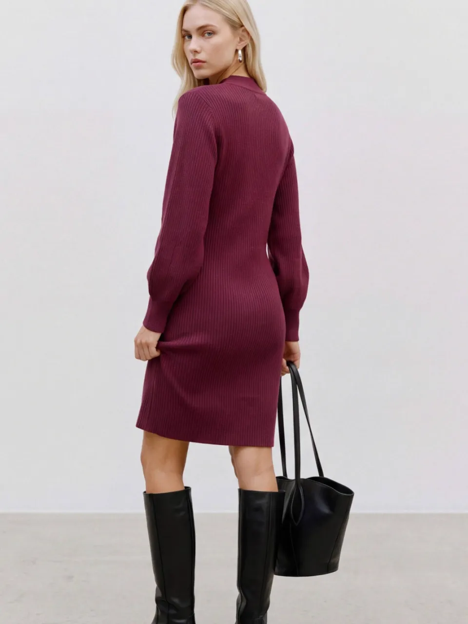 Vero Moda gebreide midi jurk - donkerrood, foto 3