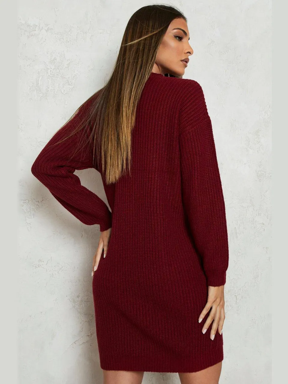 boohoo Dames Crew Neck Mini Jumper Jurk wijn, foto 2