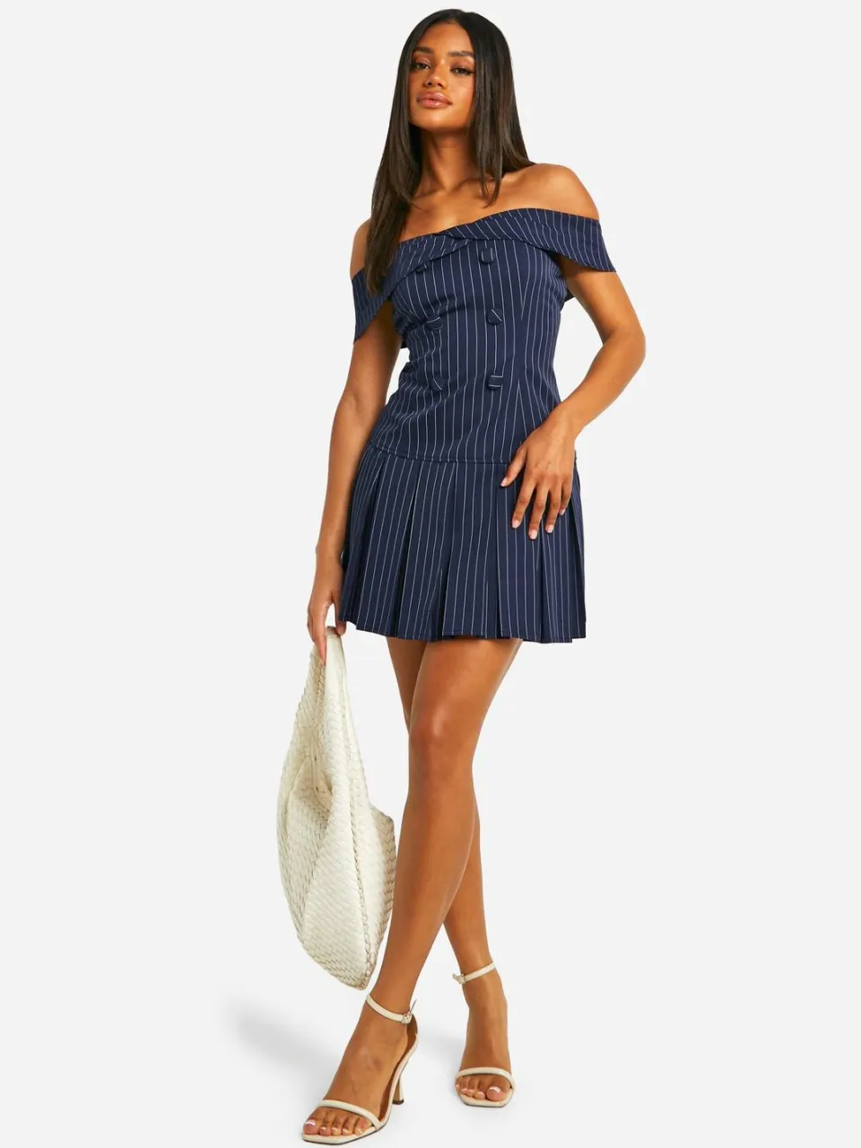 boohoo Dames Stripe Bardot Tennis Rokjurk marineblauw, foto 3