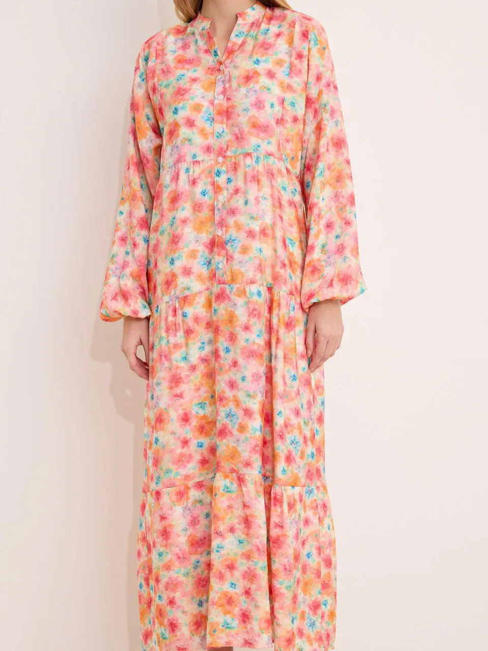 Turkishsouq Lange maxi-jurk met bloemenprint voor dames, casual/dagelijks, A-lijn model, geschikt voor hijab. oranje, foto 2