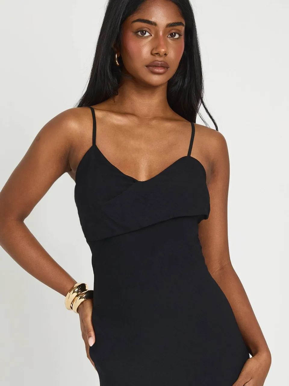 boohoo Dames Gestructureerde Geweven Overslag Slip Midi Jurk zwart, foto 3