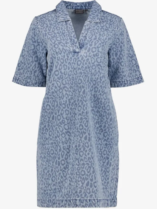 TwoDay dames spijkerjurk met panterprint blauw