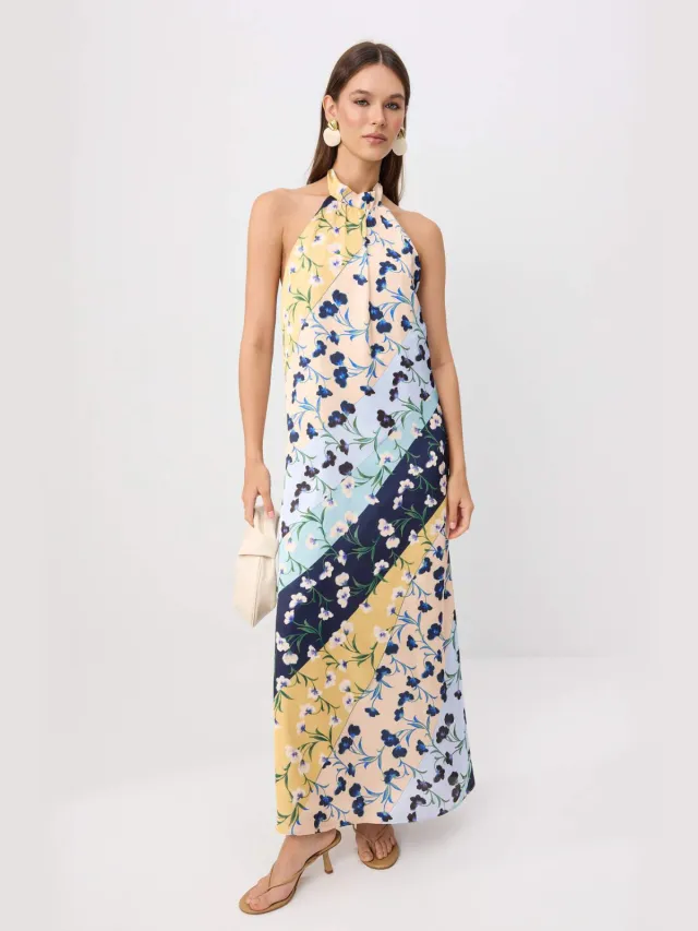 Trendyol TRENDYOLMİLLA Dames Meerkleurig Bloemen Maxi Mouwloos A-lijn Jurken Veelkleurig