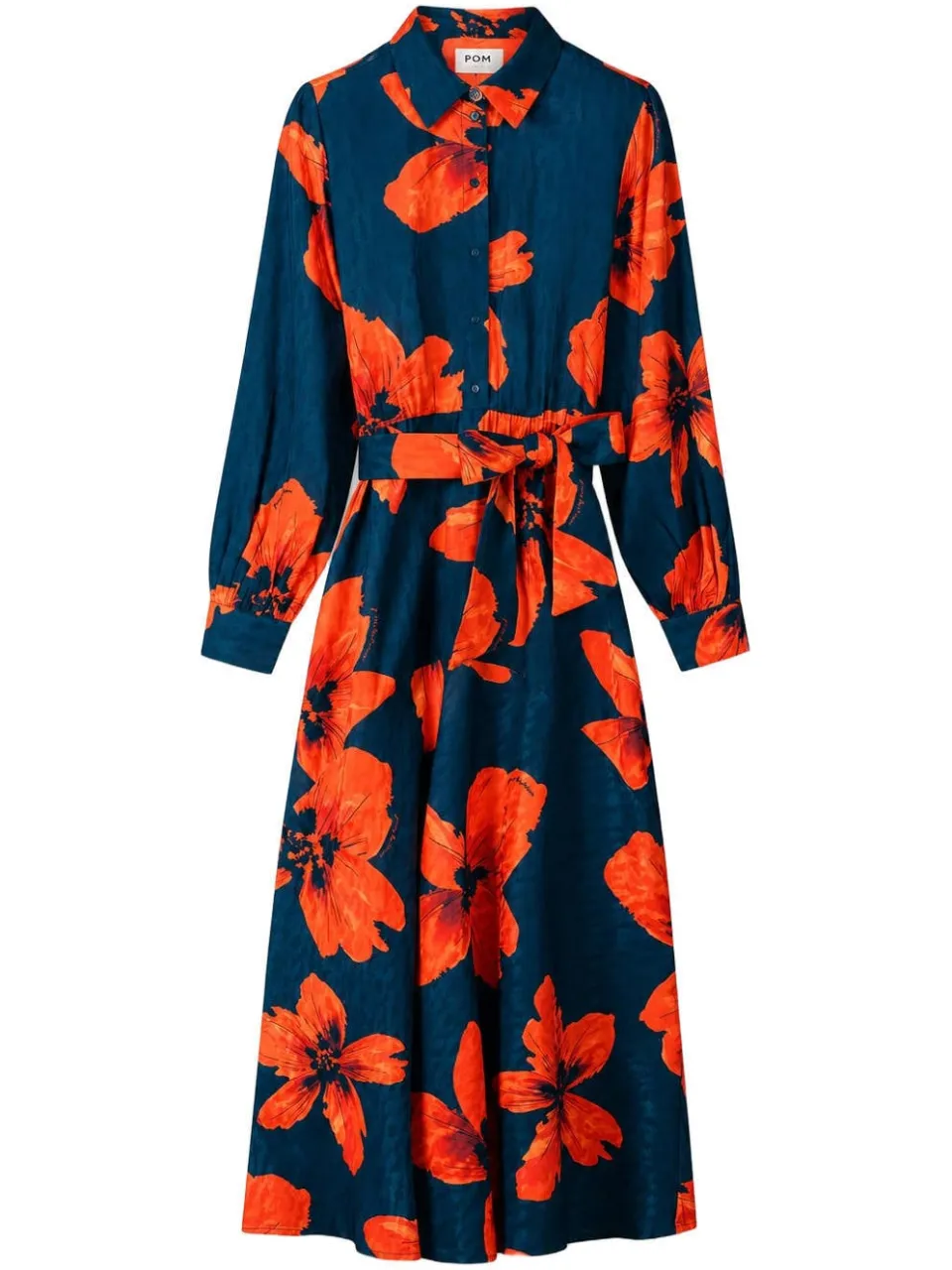 POM Amsterdam gebloemde maxi jurk met ceintuur - donkerblauw/rood, foto 2