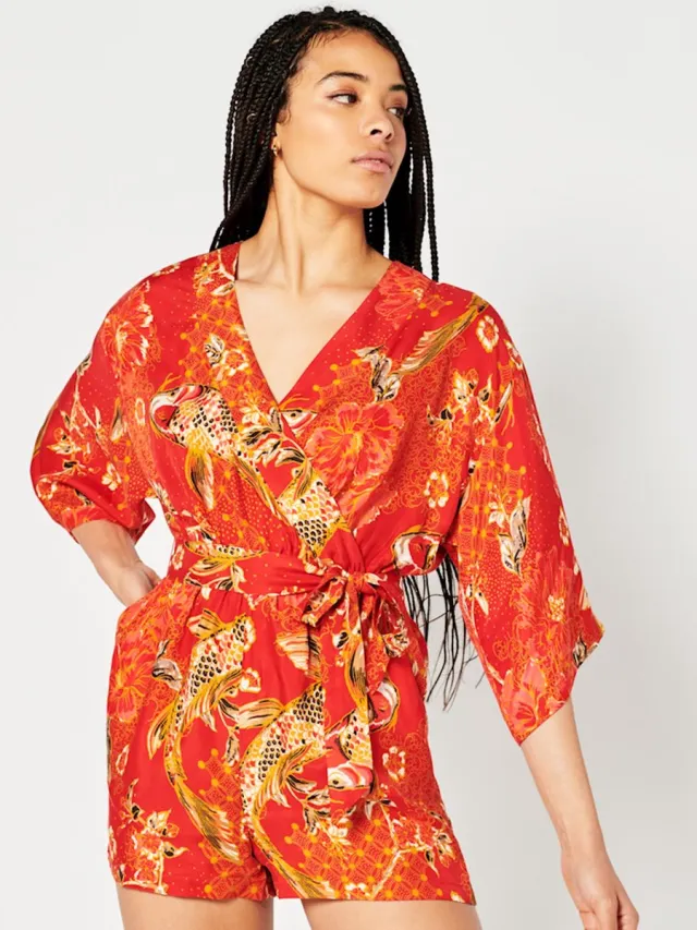 Superdry Dames Vintage kimono playsuit 6WM - Koi Lace Red