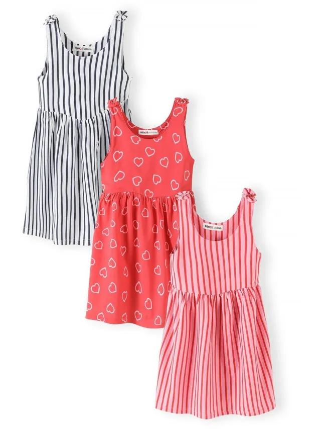 Minoti Jurk Meisjes 3-Pack - zomerjurk met strikbandjes Marine