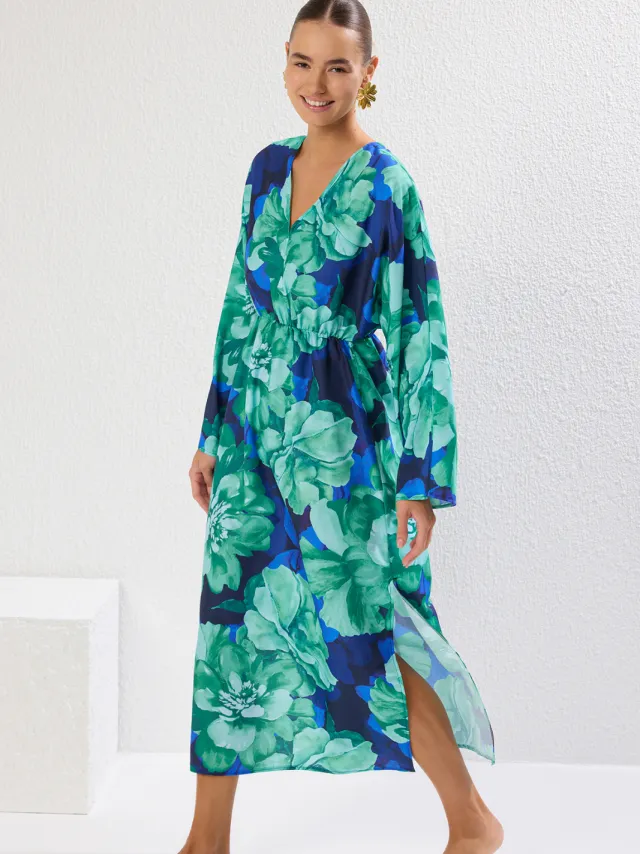 Trendyol TRENDYOLMİLLA Dames Meerkleurig Bloemen Maxi Lang Strandkleding Recht Strandjurken veelkleurig, foto 2