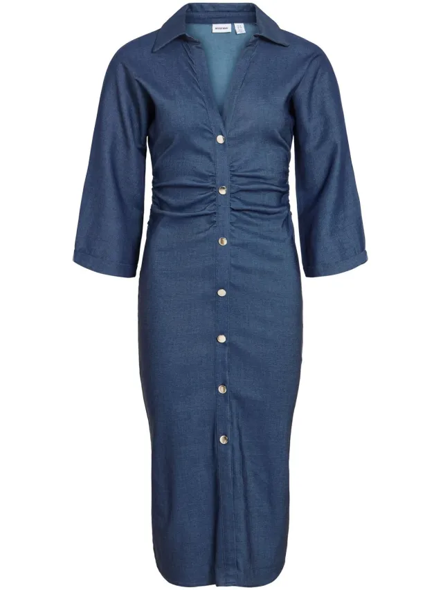 Noisy May maxi-jurk NMJOSEFINA Dark Medium Blue Denim1