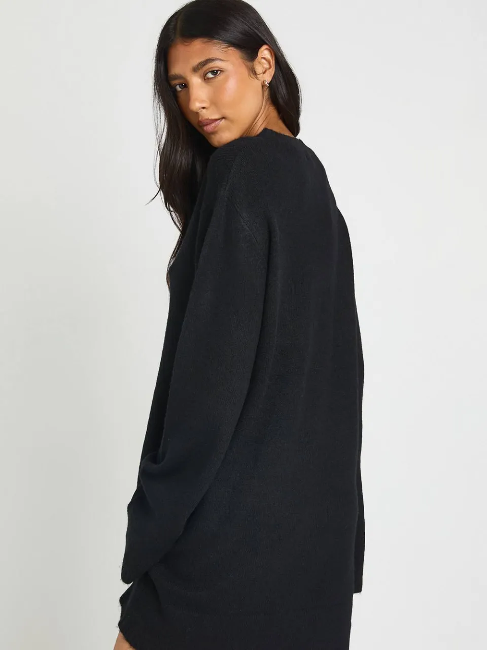 boohoo Dames Tall Gebreide Mini-jurk Met Ronde Hals En Uitlopende Mouwen zwart, foto 3