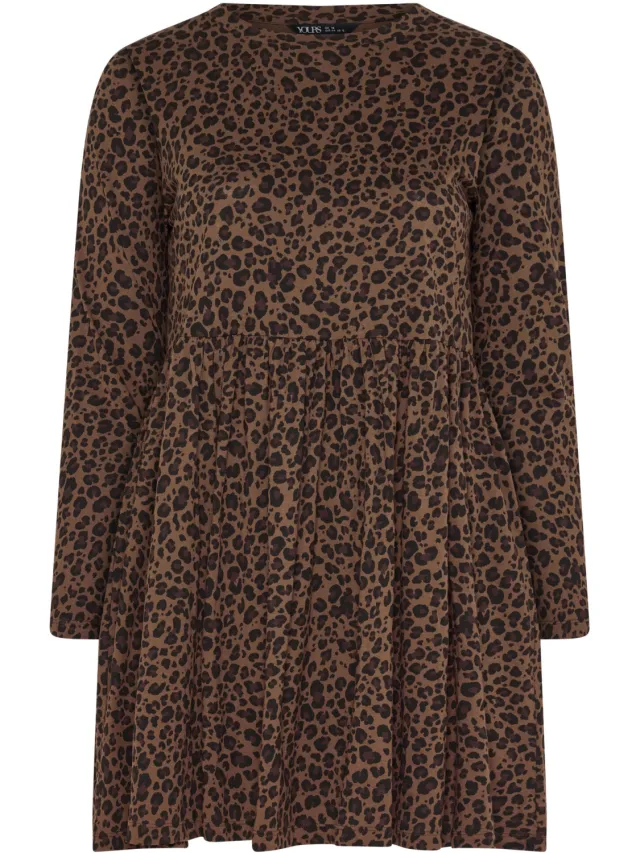 Yours Bruine Peplum Minijurk Met Luipaardprint-56 Brown