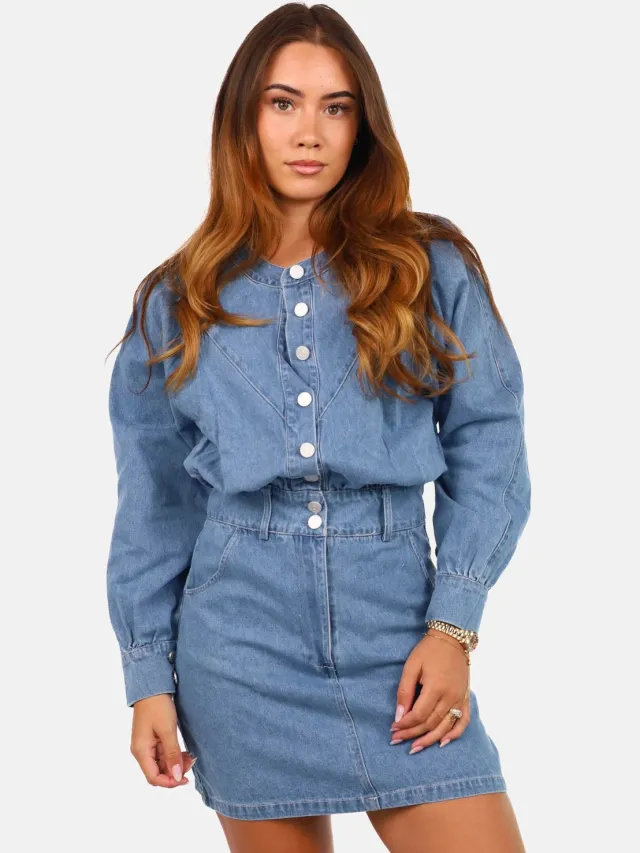Getdrezzed Denim jurk met knoopsluiting lichtblauw