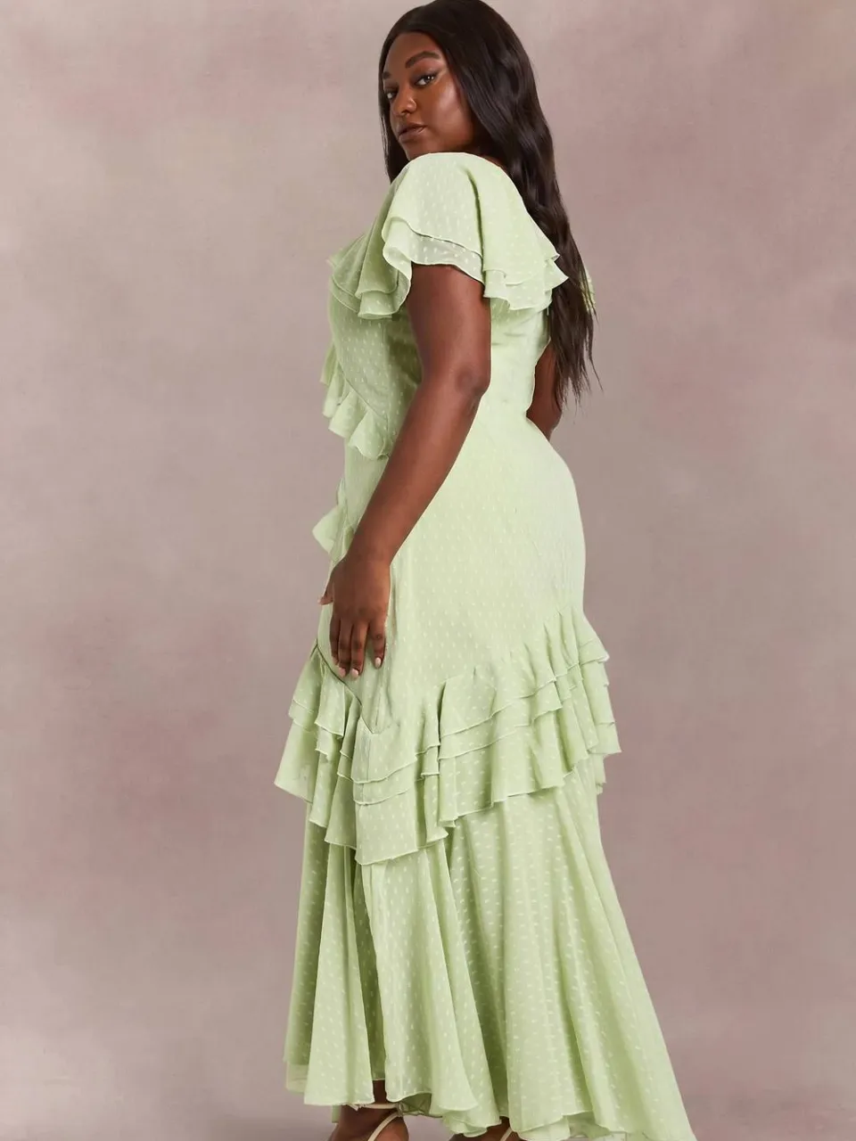 boohoo Dames Plus Dobby Chiffon Maxi Jurk Met Ruches Detail verstandig, foto 2