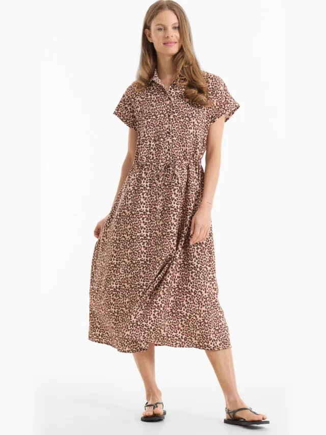 Anytime blousejurk met panterprint beige/bruin